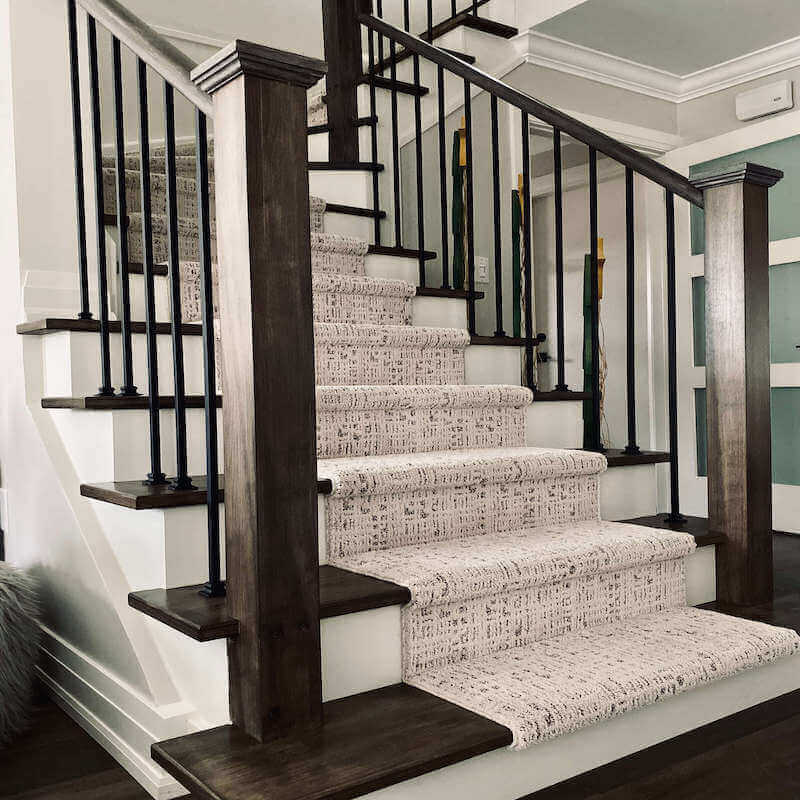 Modern stair runner installation in a Canadian home β durable DIY carpet runner