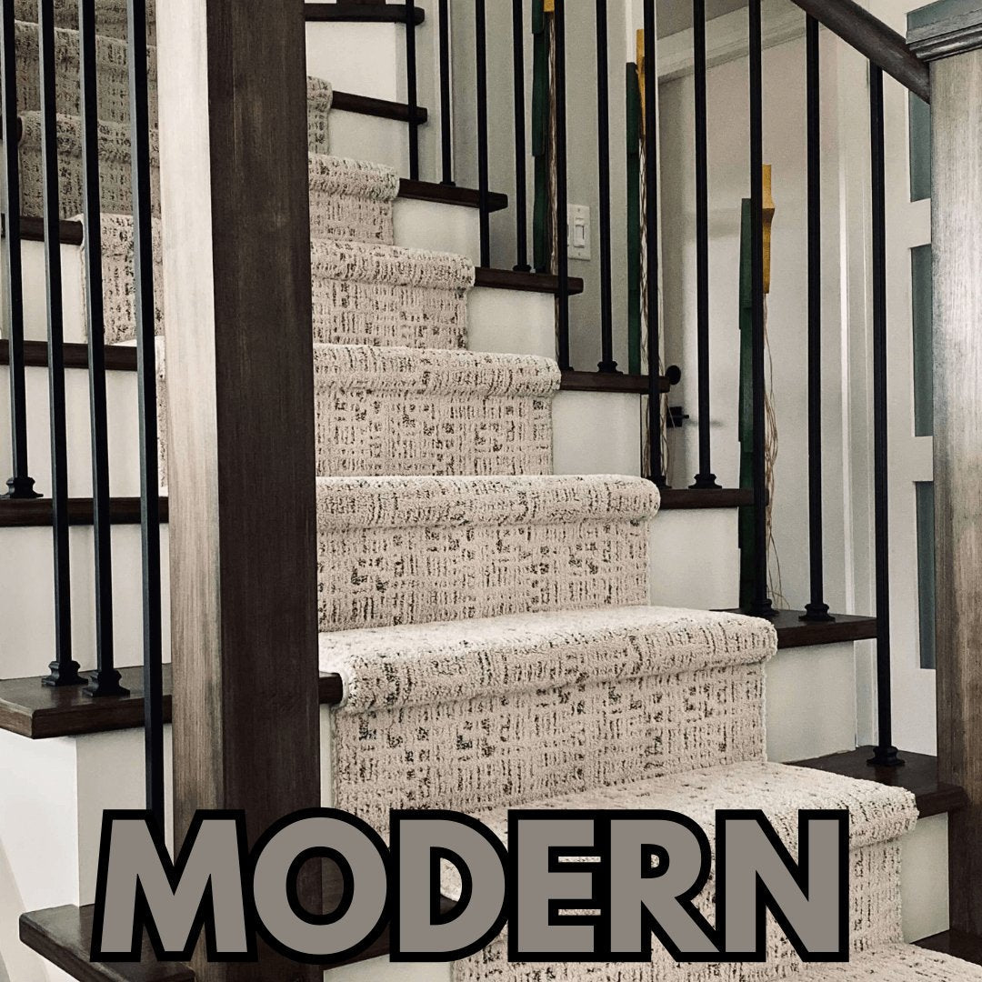 modern stair runner on wood stairs in Mississauga On