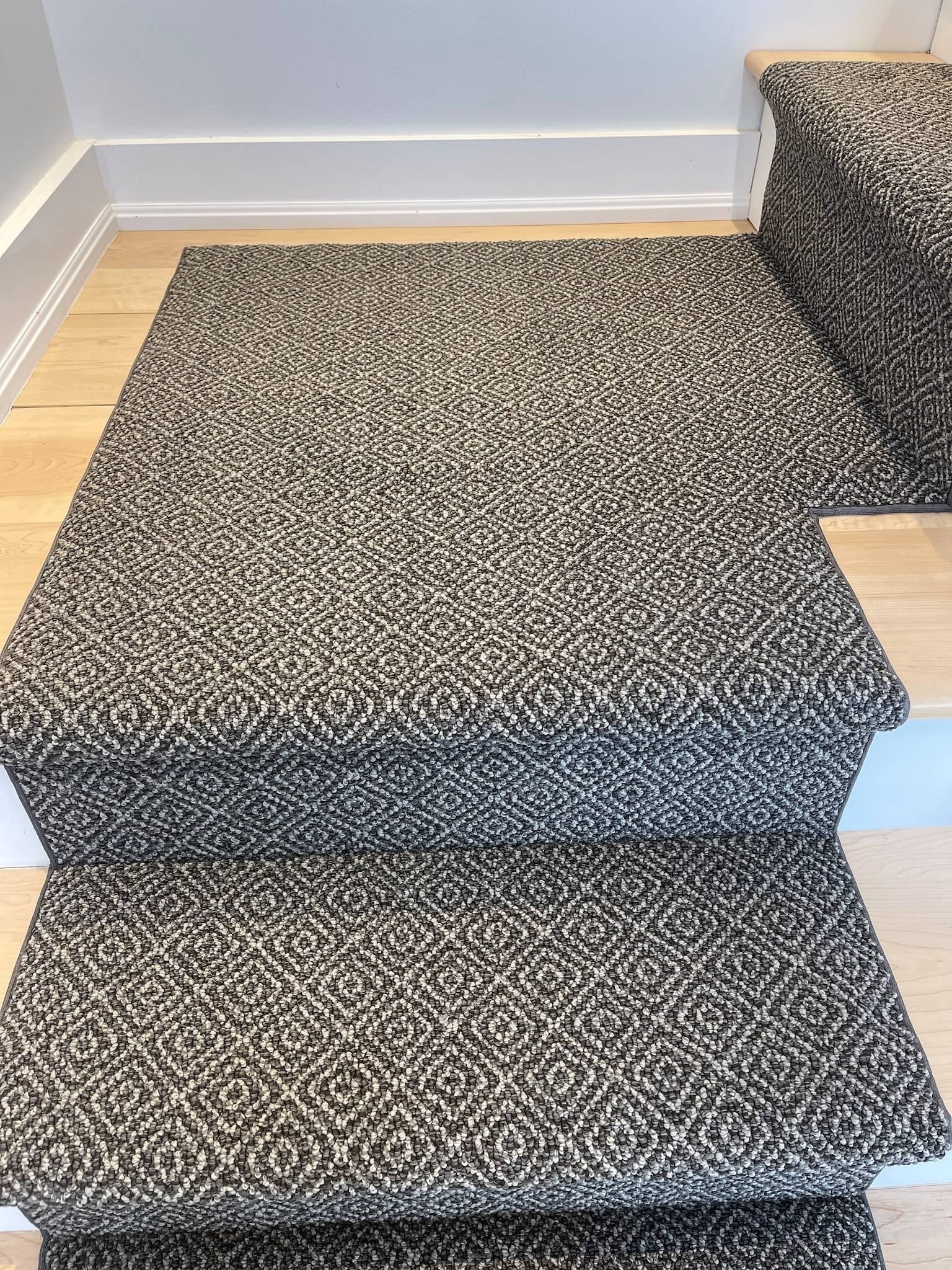Custom stair runner landing Canada – durable carpet landing to match stair runners in Canadian homes