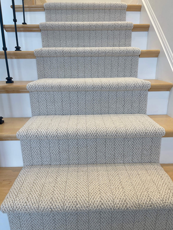 Amalfi Carrara Herringbone stair runner Canada – durable carpet installed on staircase