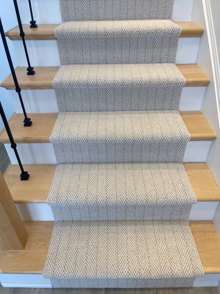 Top view of Amalfi Carrara Herringbone stair runner Canada – DIY-friendly carpet runner