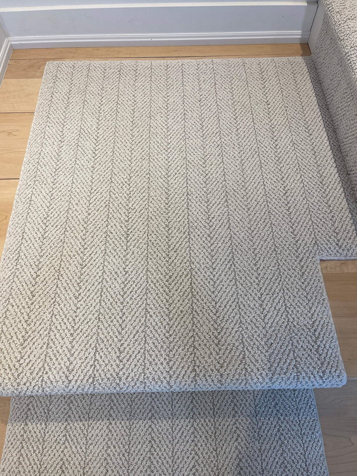 Amalfi Carrara Herringbone Stair Runner Landing Canada installed on a stair landing