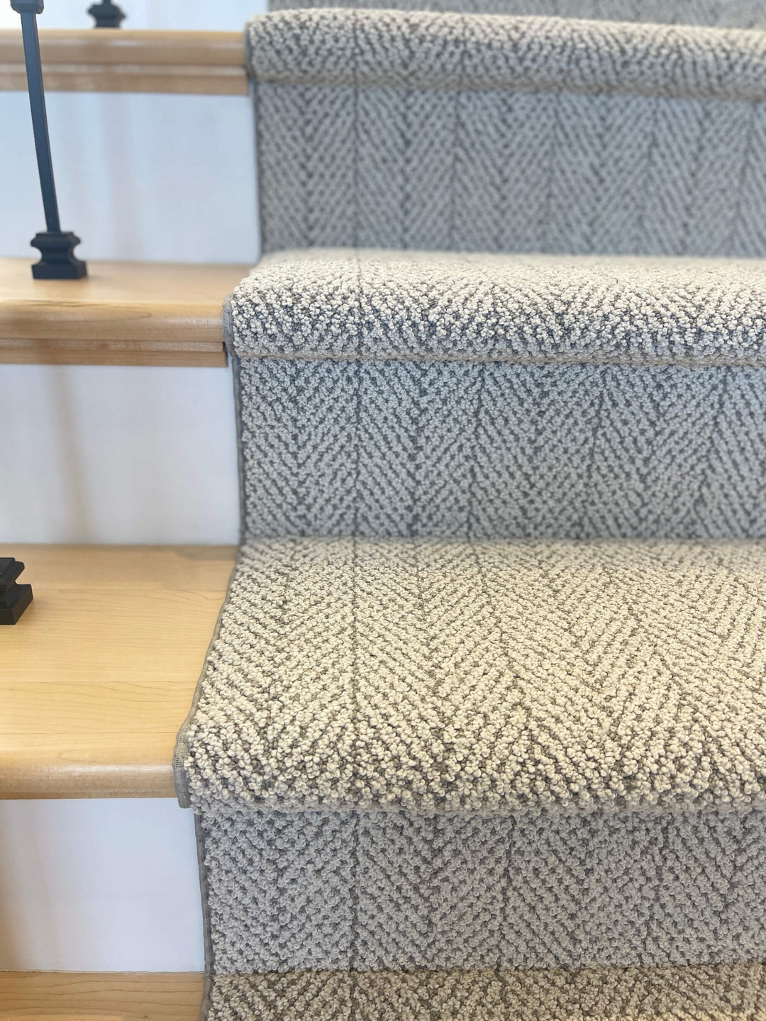 Close-up of Amalfi Santa Marina herringbone stair runner Canada – refined textured carpet detail