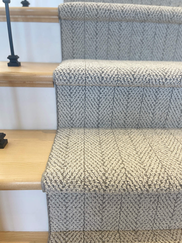 Close-up of Amalfi Santa Marina herringbone stair runner Canada – refined textured carpet detail