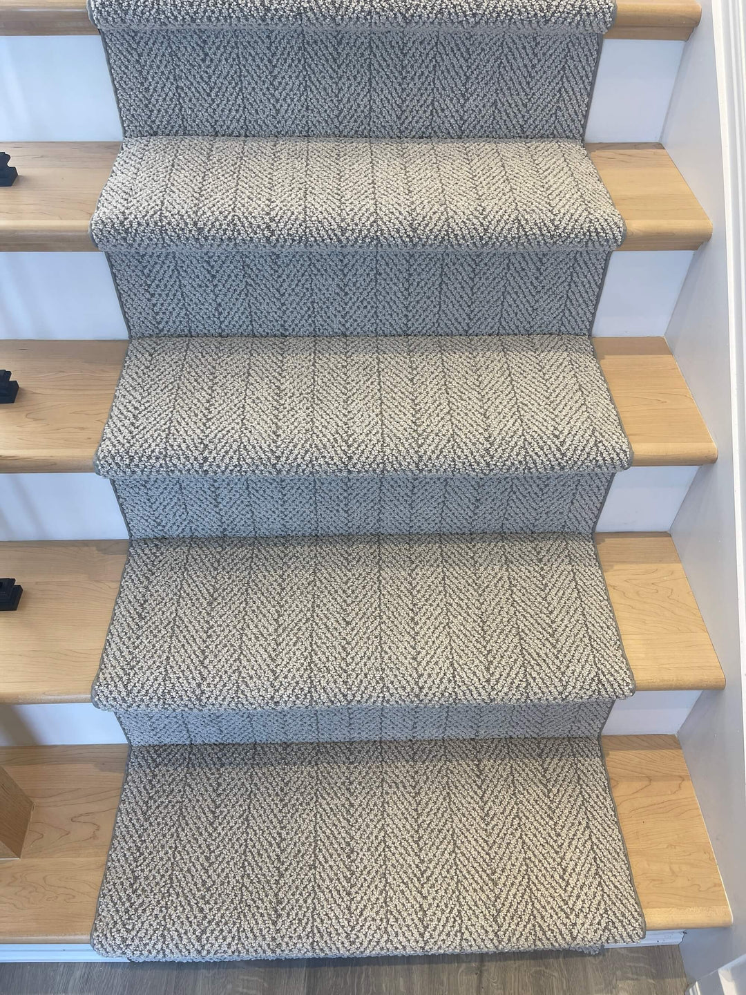Amalfi Santa Marina herringbone stair runner Canada – soft neutral carpet runner shown from side
