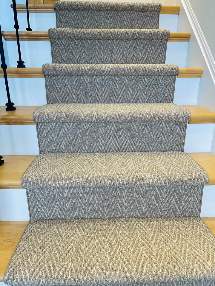 Full staircase view of Anderson Tuftex Basket Herringbone Stair Runner Canada in warm brown tones
