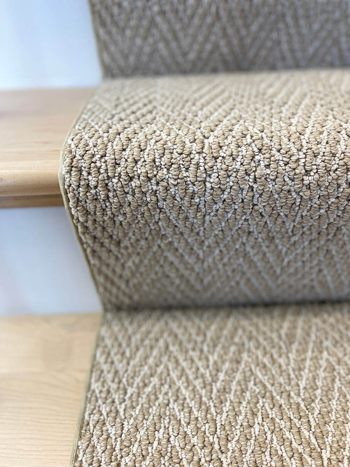 Anderson Tuftex Cork Herringbone stair runner Canada – classic herringbone carpet shown from side angle