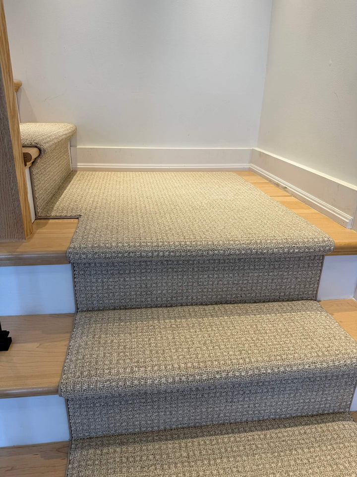 Anderson Tuftex Fetch Birch Stair Runner Landing Canada installed on stair landing