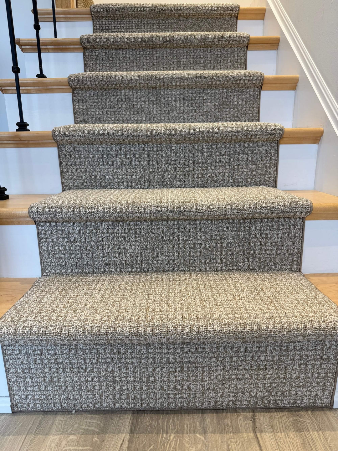 Full staircase view of Anderson Tuftex Fetch Briarwood Nylon Stair Runner Canada in rich brown tones