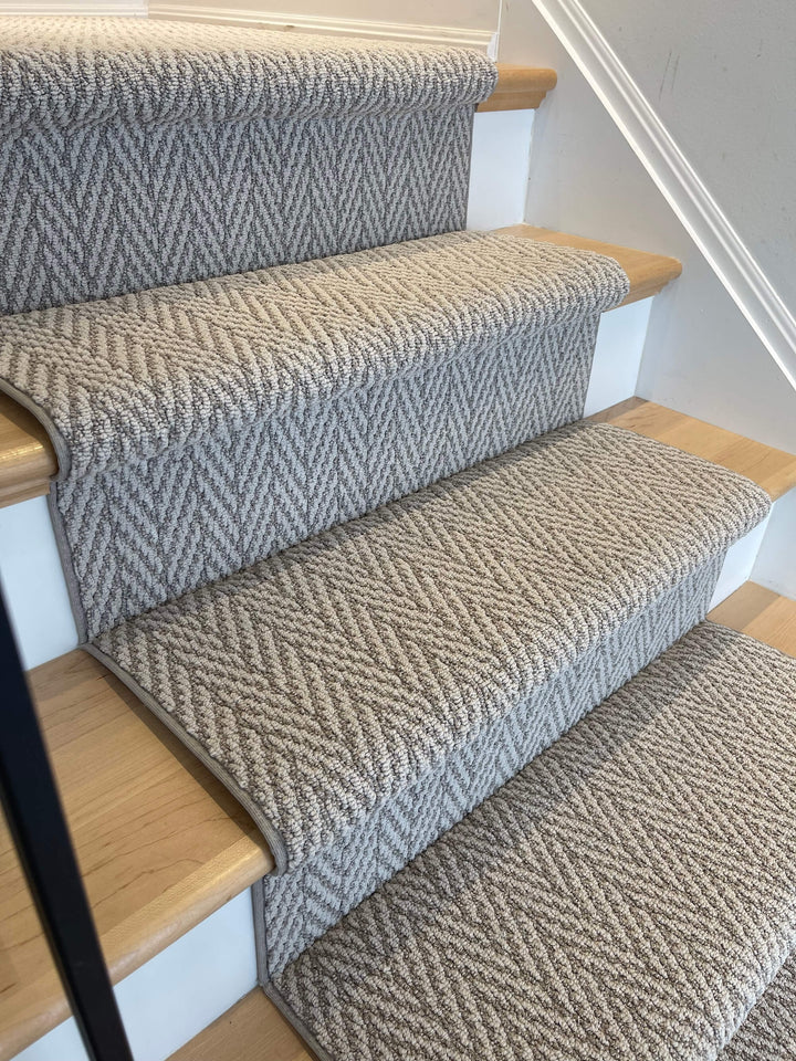 Rolled Anderson Tuftex Fossil Herringbone Stair Runner Canada showing weave and binding
