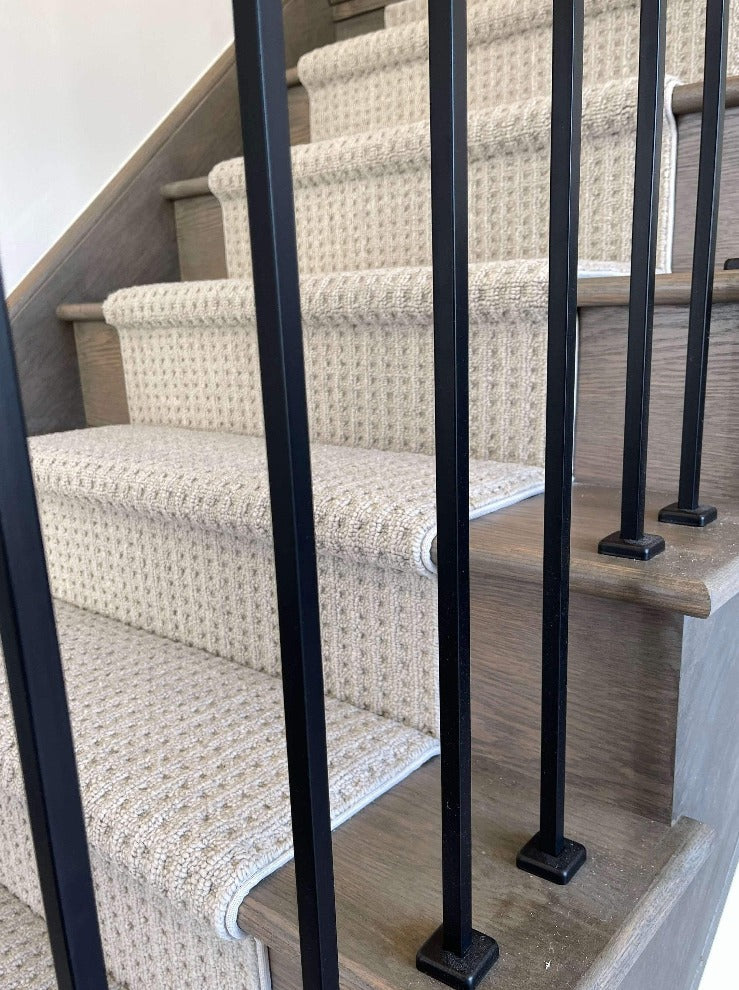 Boloria Democracy Berber stair runner Canada – textured clay carpet runner viewed from side