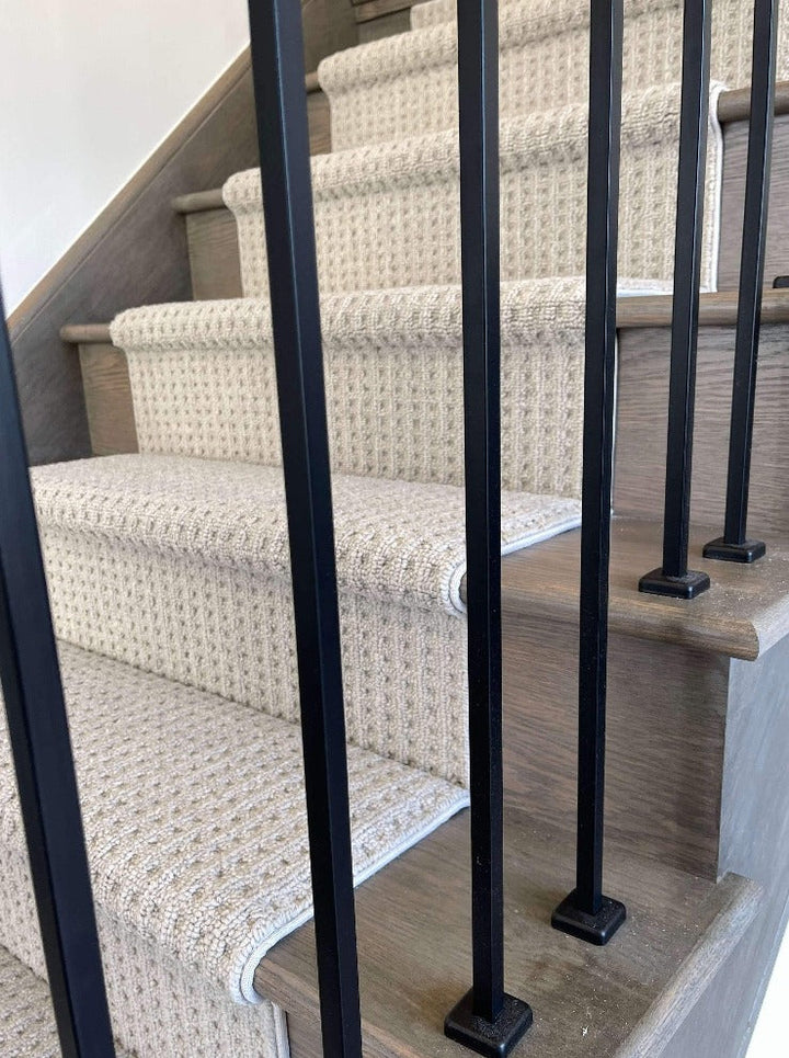 Boloria Democracy Berber stair runner Canada – textured clay carpet runner viewed from side