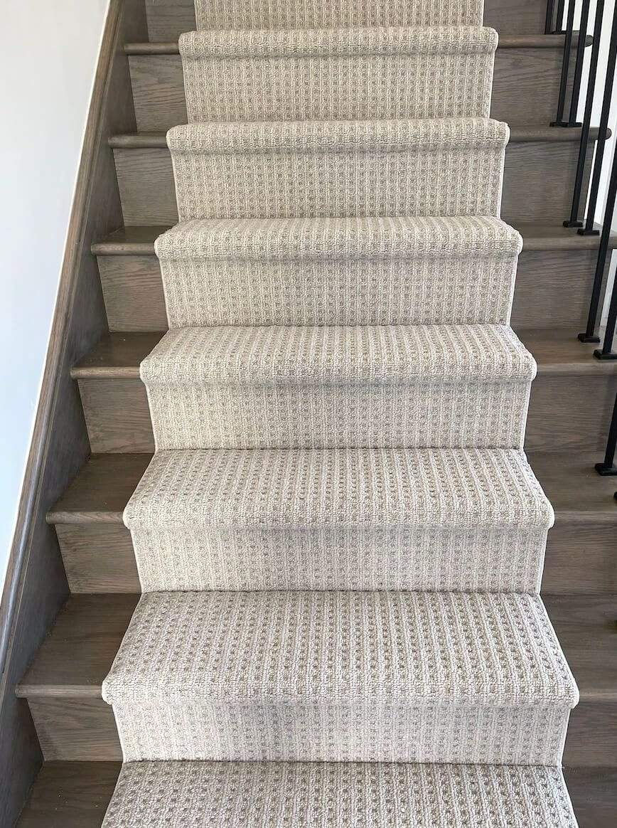 Clay color Boloria Democracy Berber stair runner – durable DIY-friendly carpet on Canadian stairs