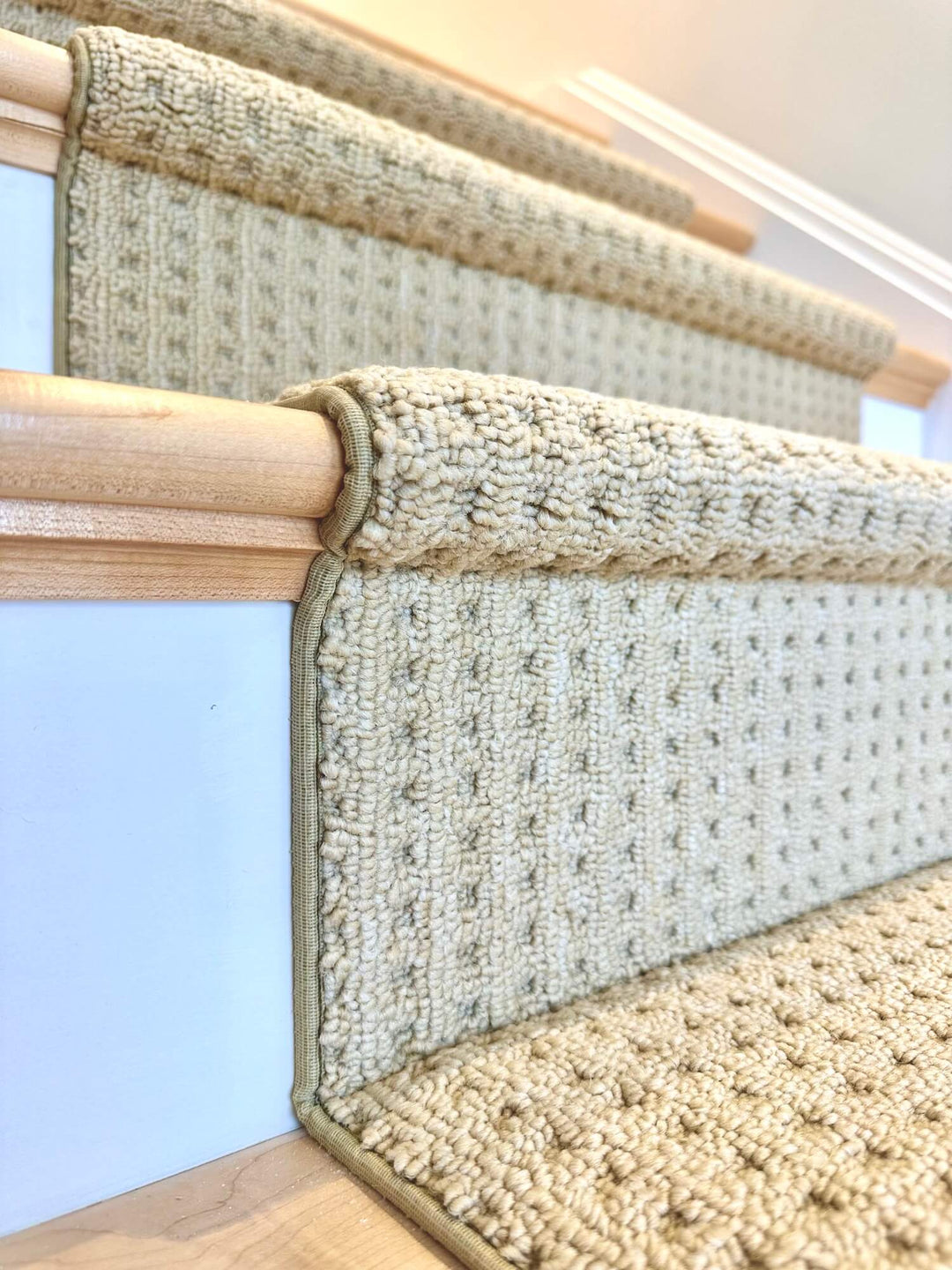 Boloria Maple Cream stair runner Canada – Berber carpet runner shown from side angle