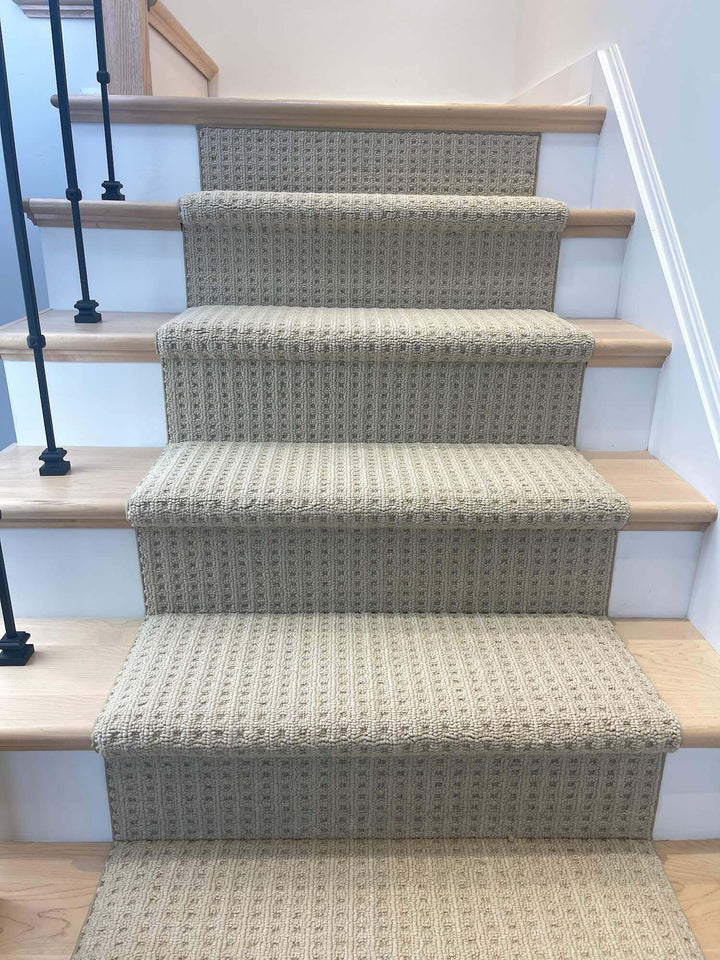 Full view of Boloria Maple Cream Stair Runner Landing Canada in light cream Berber tones