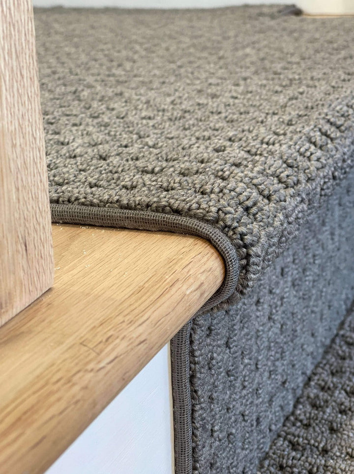 close-up of Boloria North American Gray Berber stair runner – durable textured carpet for Canadian homes