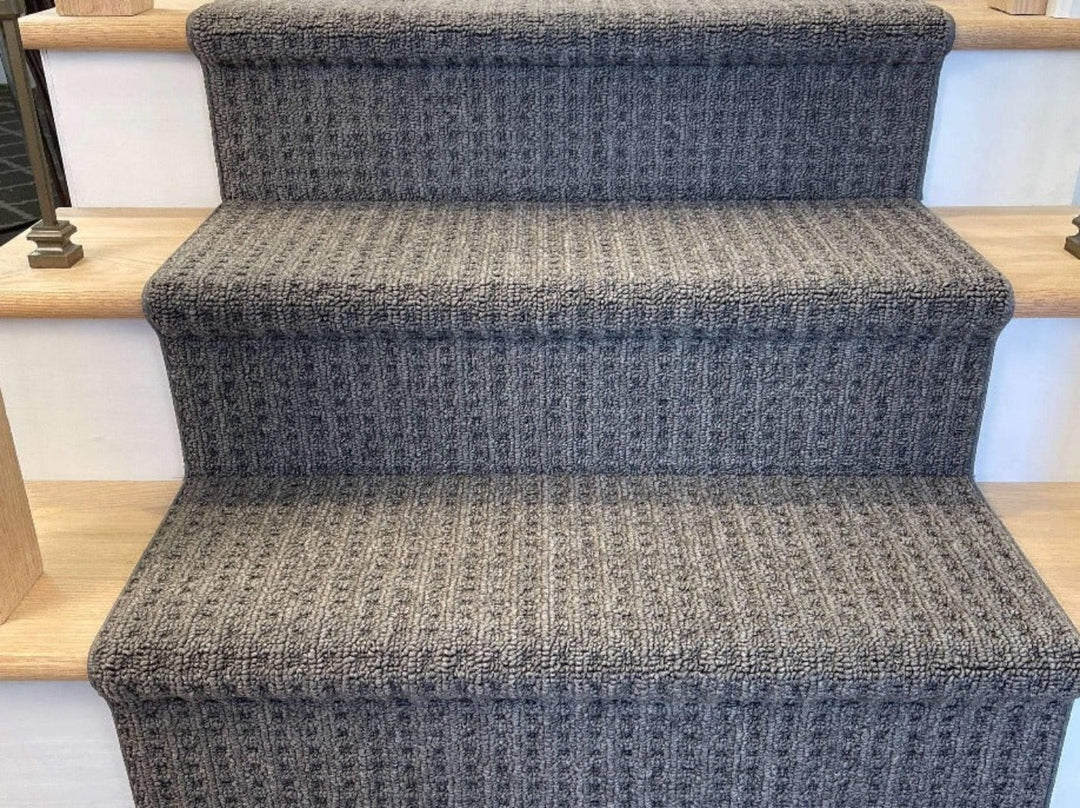 Boloria North American Gray Berber stair runner Canada – textured carpet runner on stairs