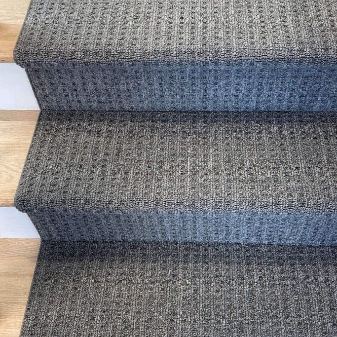 Boloria North American Gray Berber stair runner Canada – durable gray carpet installed on staircase