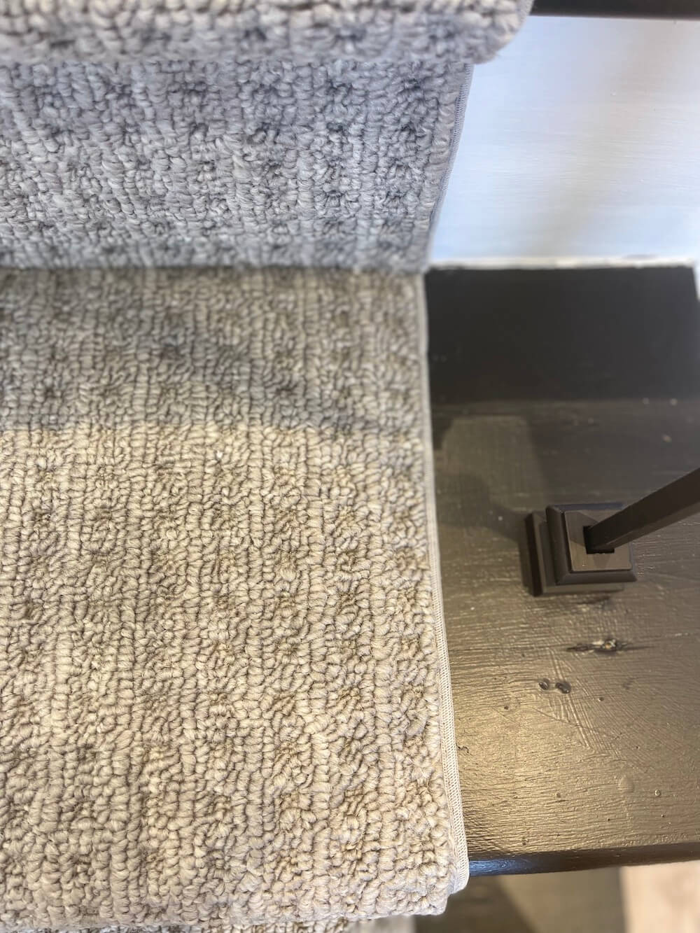Boloria Windsor Gray Berber stair runner Canada – durable carpet runner shown from side angle