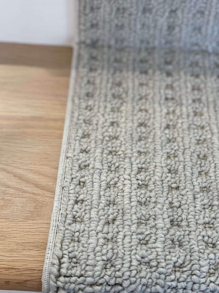 Close-up of Boloria Democracy Berber stair runner Canada – textured clay weave for durability
