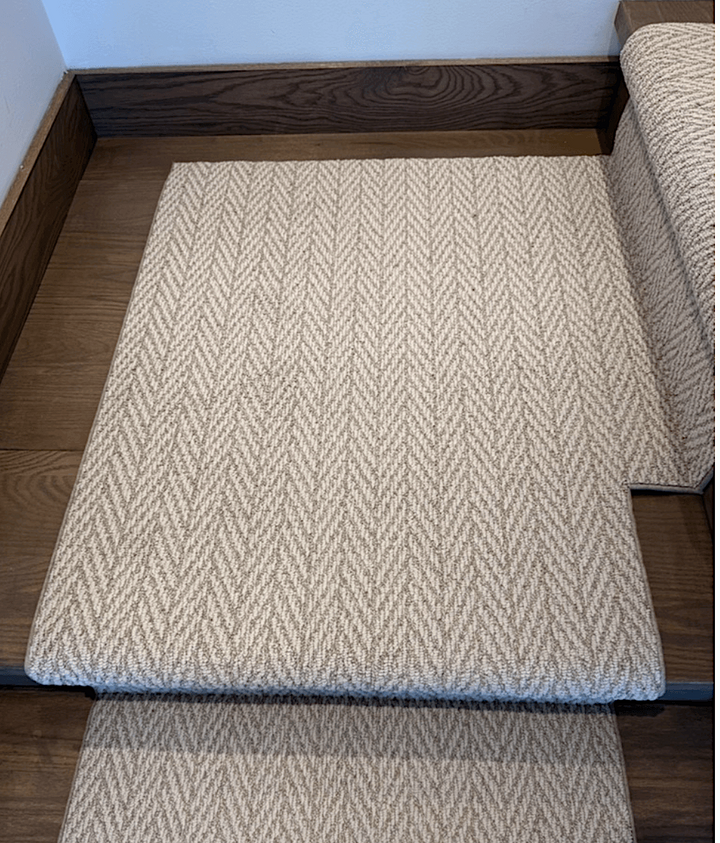 top view of a modern stair runner landing carpet