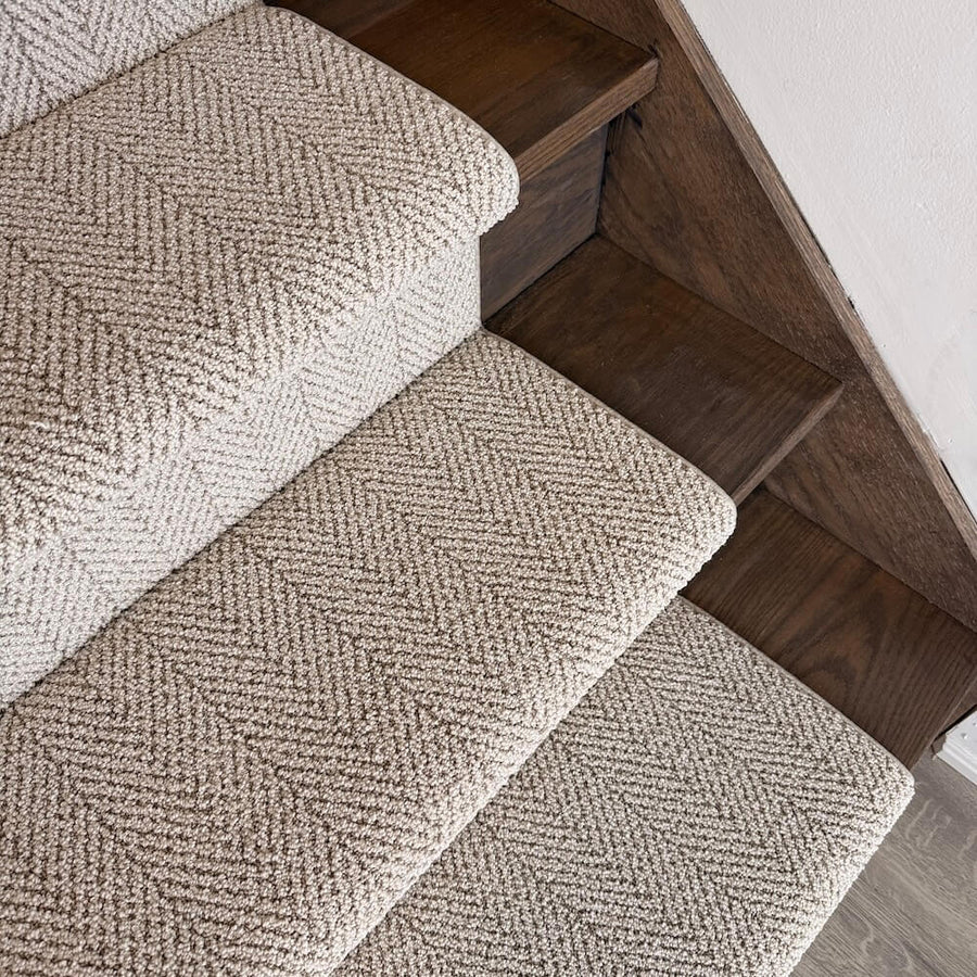 Amalfi Capri beige stair runner on wood stairs top view